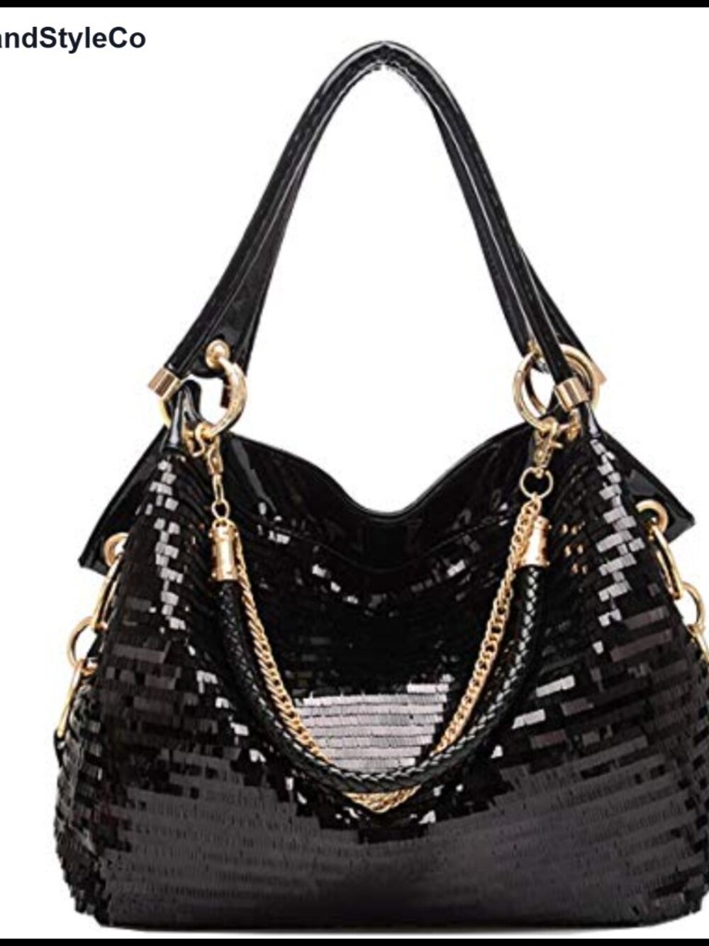 Women Patent Leather Large Shoulder Bag Chain Strap Sequin Purse